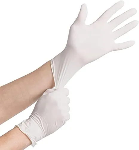 PTcare Latex Examination Hand Gloves, Pack of 100, Large Size, Medical Disposable Gloves Non-Sterile and Less Powdered, White,Unisex, Surgical Gloves for Hospital, Clinic, Sanitary & Kitchen,Latex Gloves