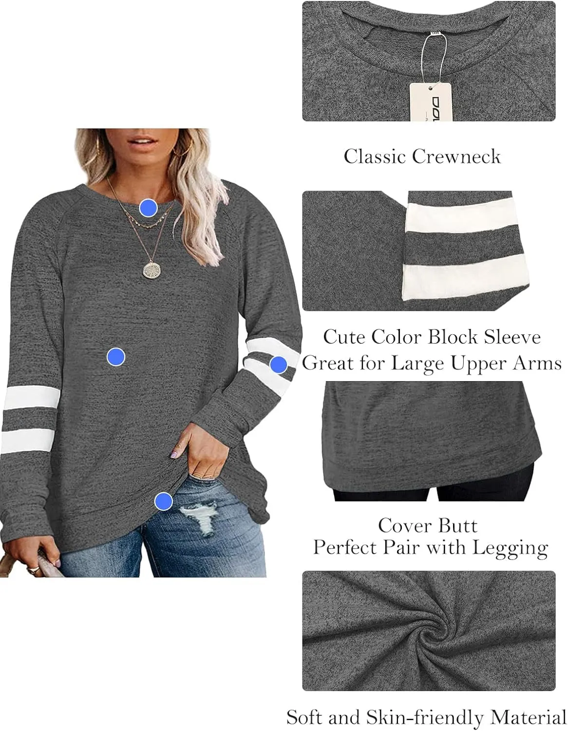 "Women's Long Sleeve Plus Size Tunic Tops: Stylish and Comfortable Sweatshirts"