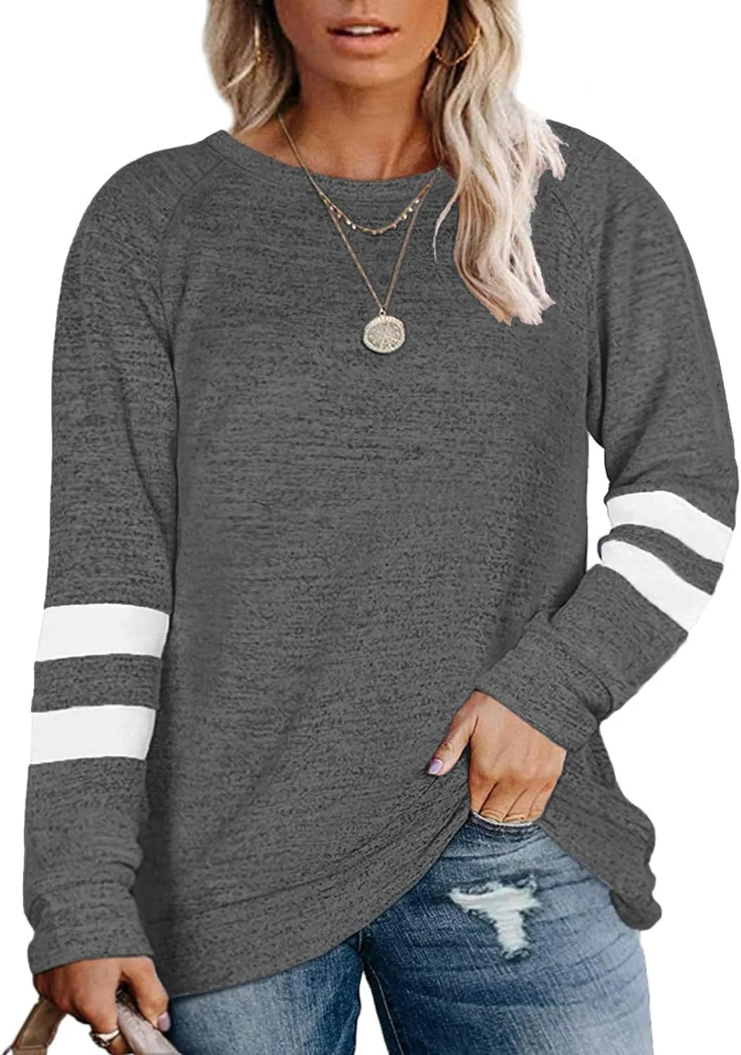 "Women's Long Sleeve Plus Size Tunic Tops: Stylish and Comfortable Sweatshirts"