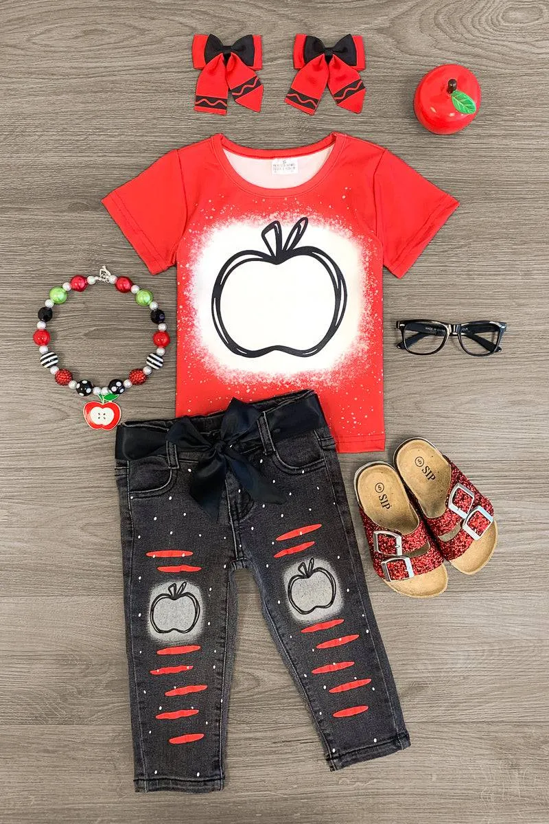 Red Apple Denim Pant Set