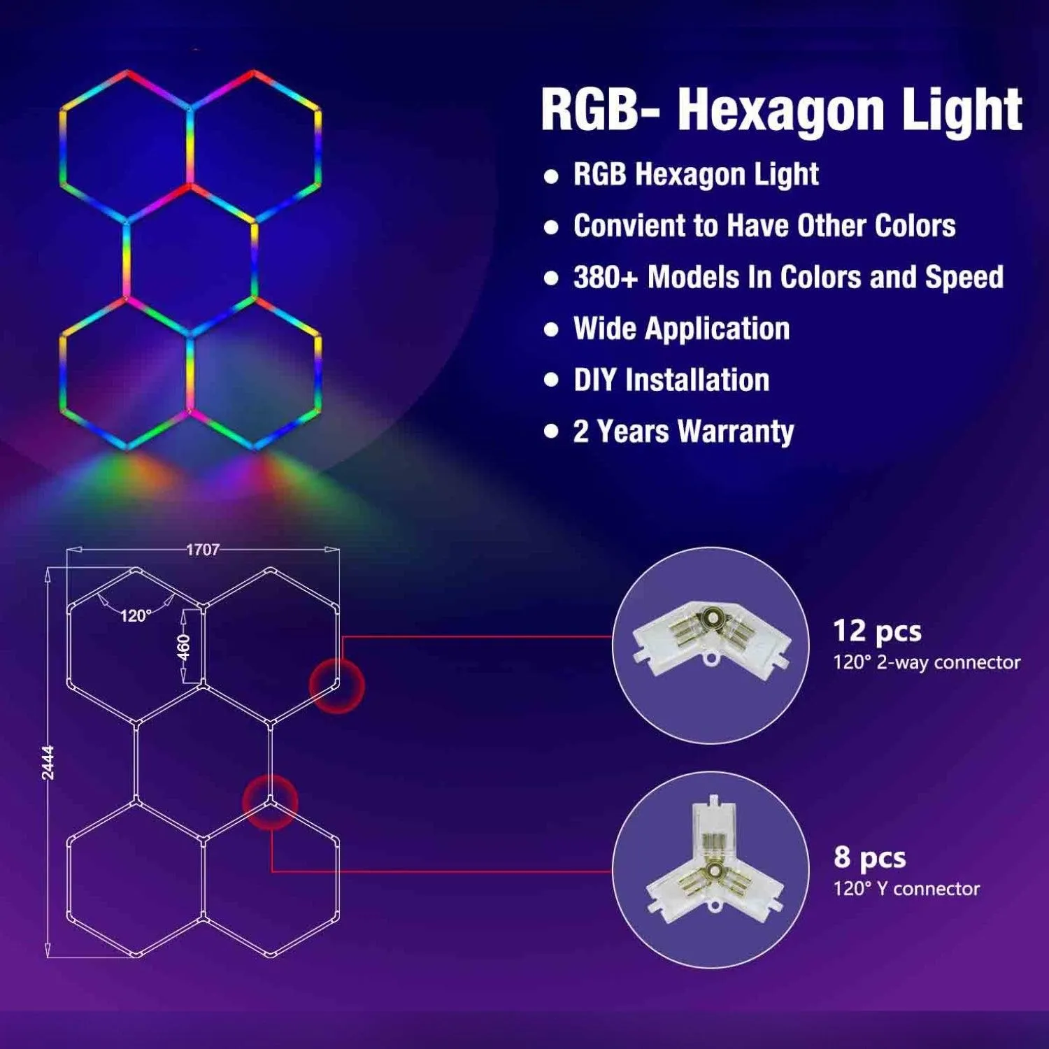 RGB Hexagrid LED Hexagon Ultrabright LED Multicolour Hex Lights - Five Hex Grid