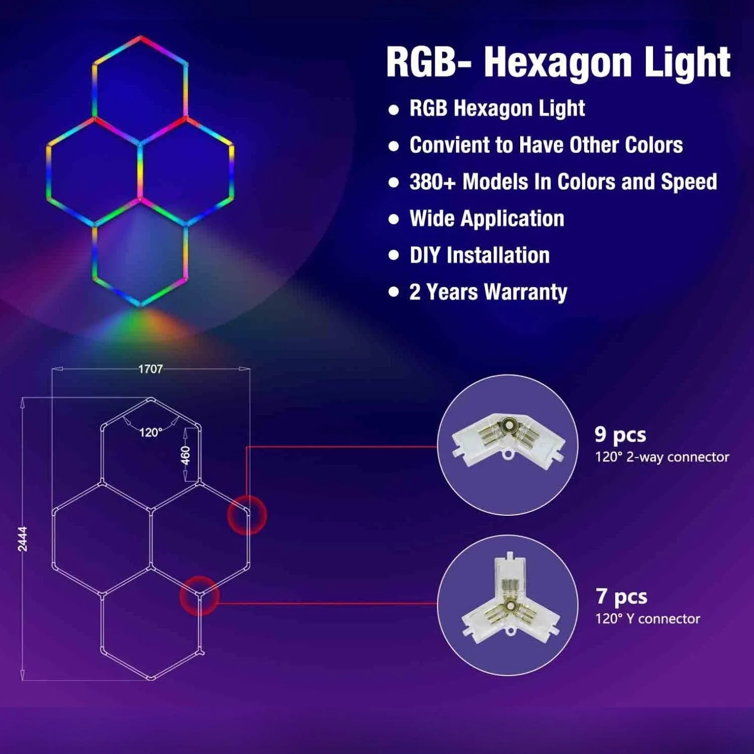 RGB Hexagrid LED Hexagon Ultrabright LED Multicolour Hex Lights - Four Hex Grid