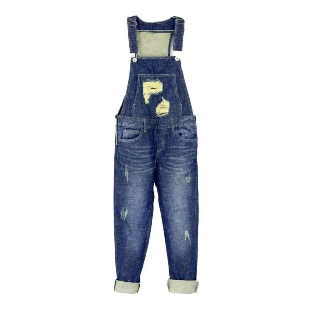 Ripped women's denim overall