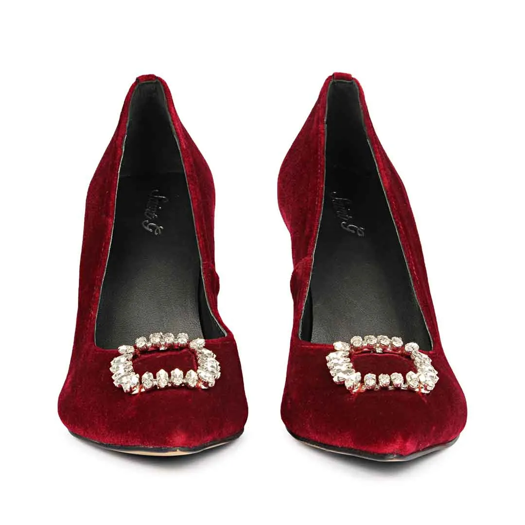 Saint Wren Crystal Buckle Maroon High Heel Pumps