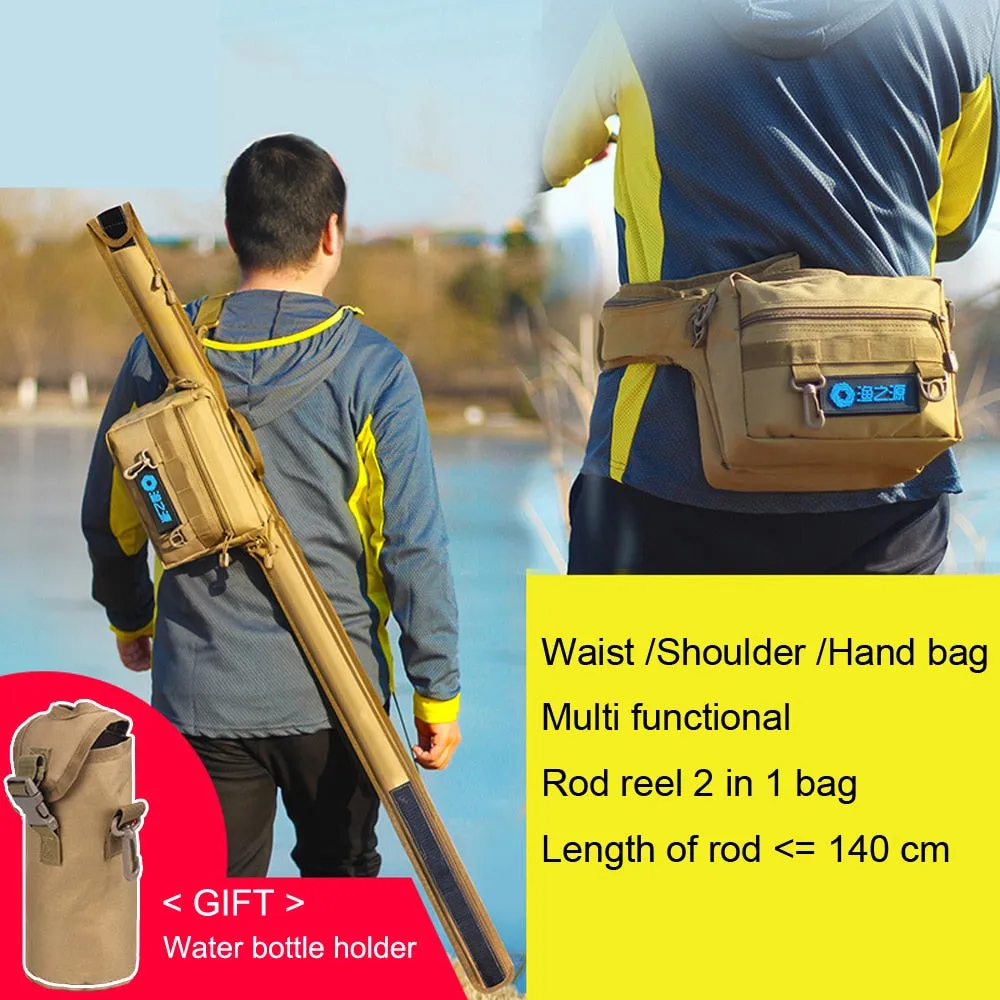 Spinning Fishing Rod Holder Bag Sports Waist Pack Fishing Lures Tackle Gear Storage Bag Single Shoulder Crossbody Bags