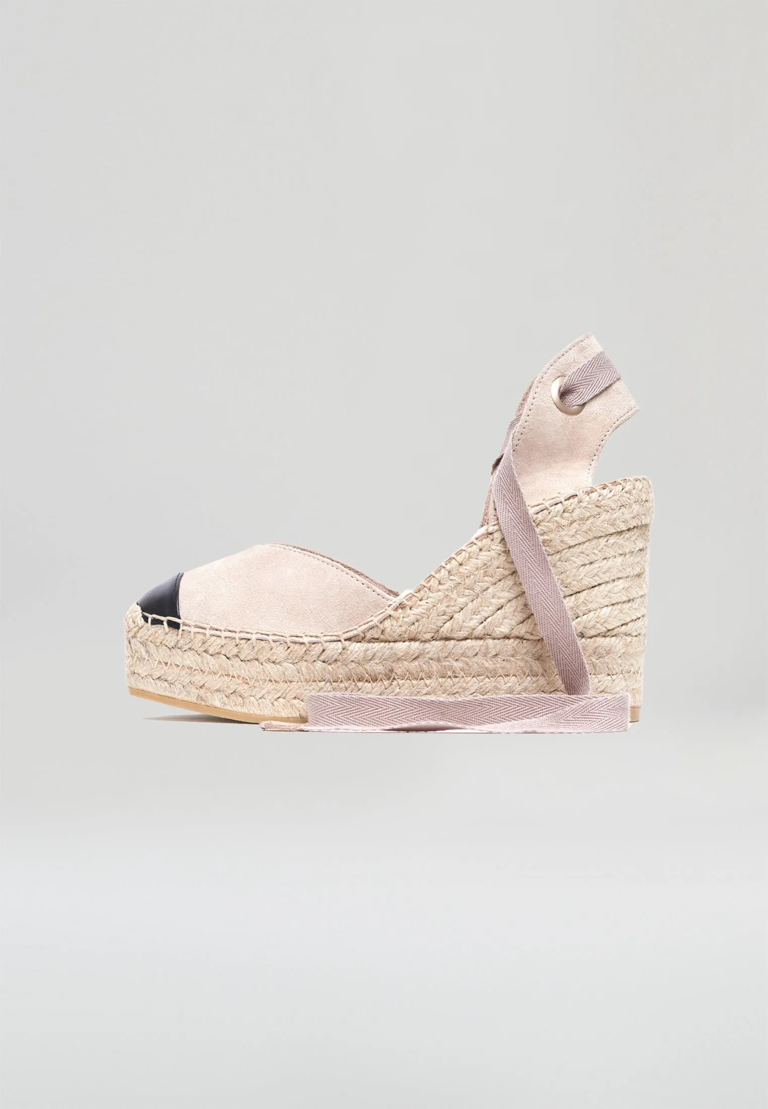 Square Toe Wedges - Taupe Black Suede