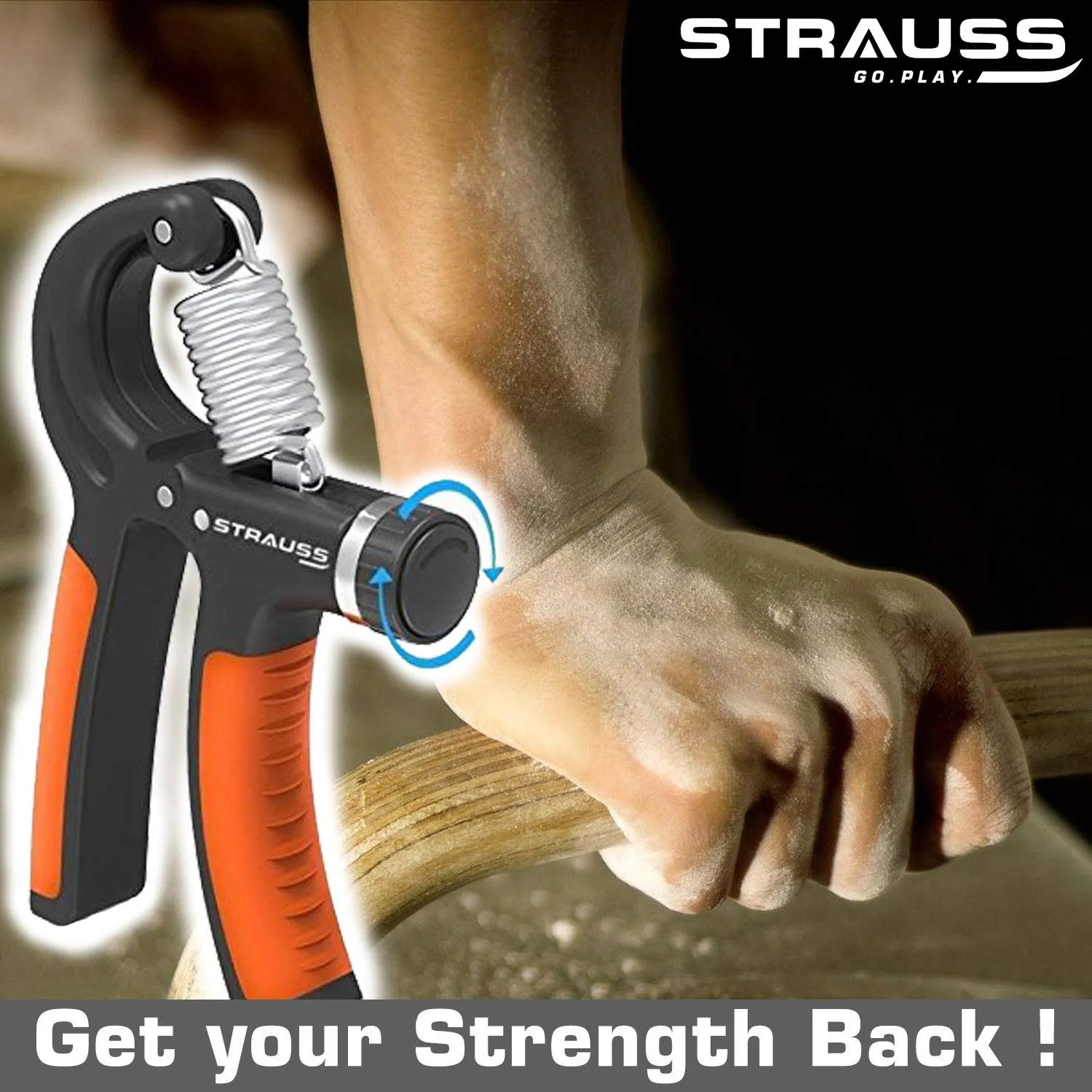 Strauss Adjustable Hand Grip Strengthener, (Black/Orange) and Wrist Exerciser, Black