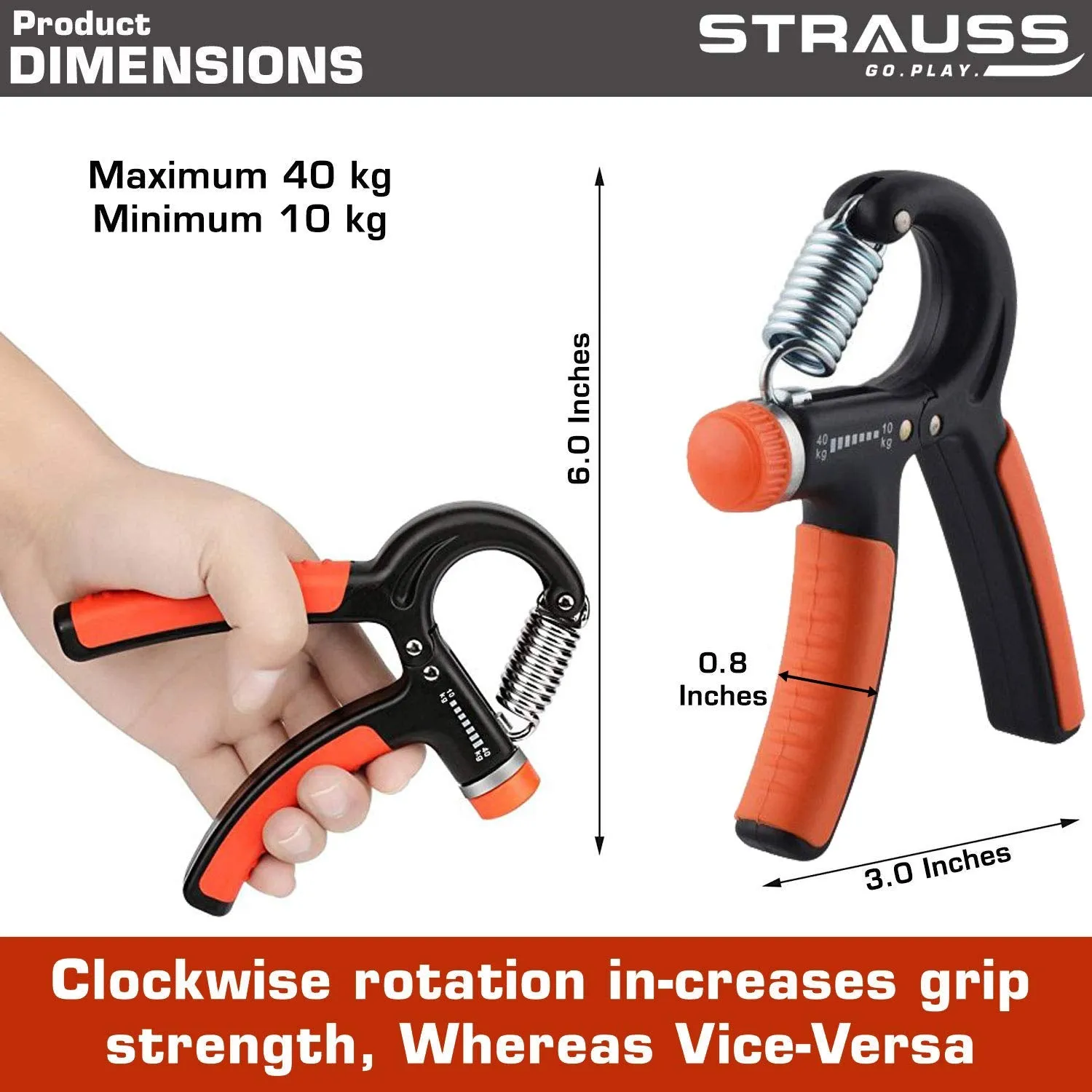 Strauss Adjustable Hand Grip Strengthener, (Black/Orange) and Wrist Exerciser, Black