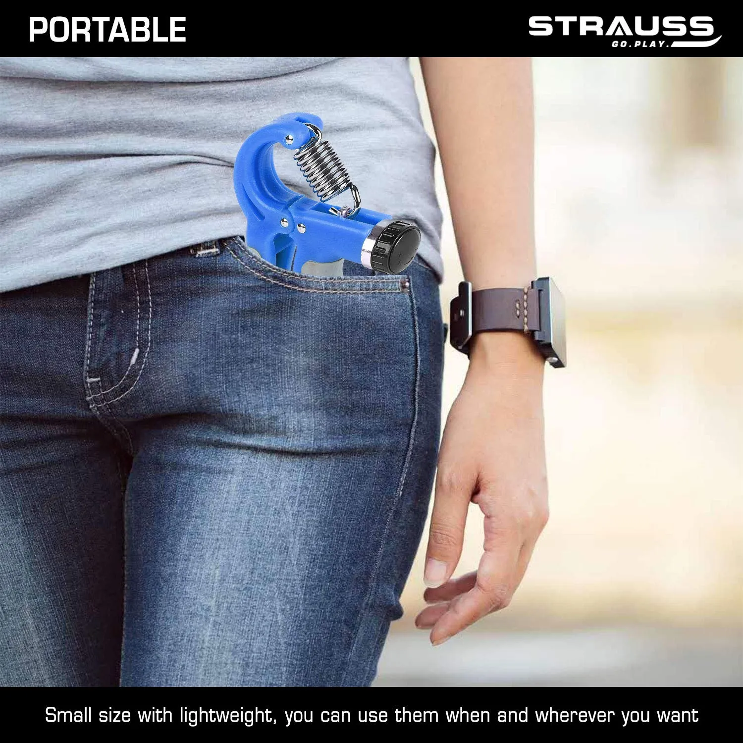 Strauss Adjustable Hand Grip with Counter | Adjustable Resistance (10KG - 60KG) | Hand Gripper for Home & Gym Workouts | Ideal for Forearm Hand Exercises & Strength Building for Men & Women,(Blue)