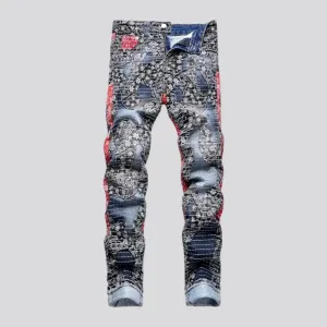 Street ornament jeans
 for men