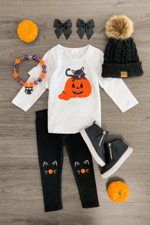 Striped Pumpkin Kitten Legging Set