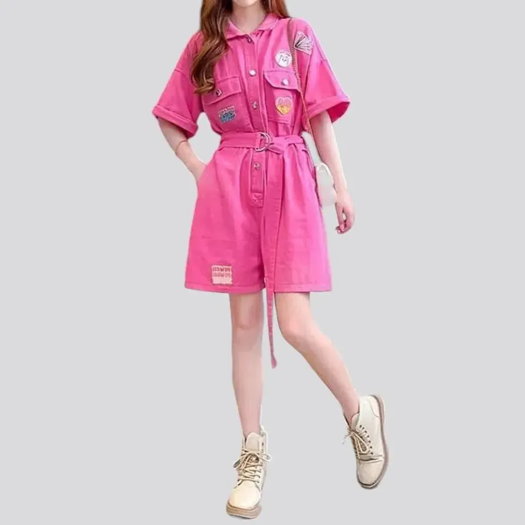 Stylish pink denim jumpsuit for ladies