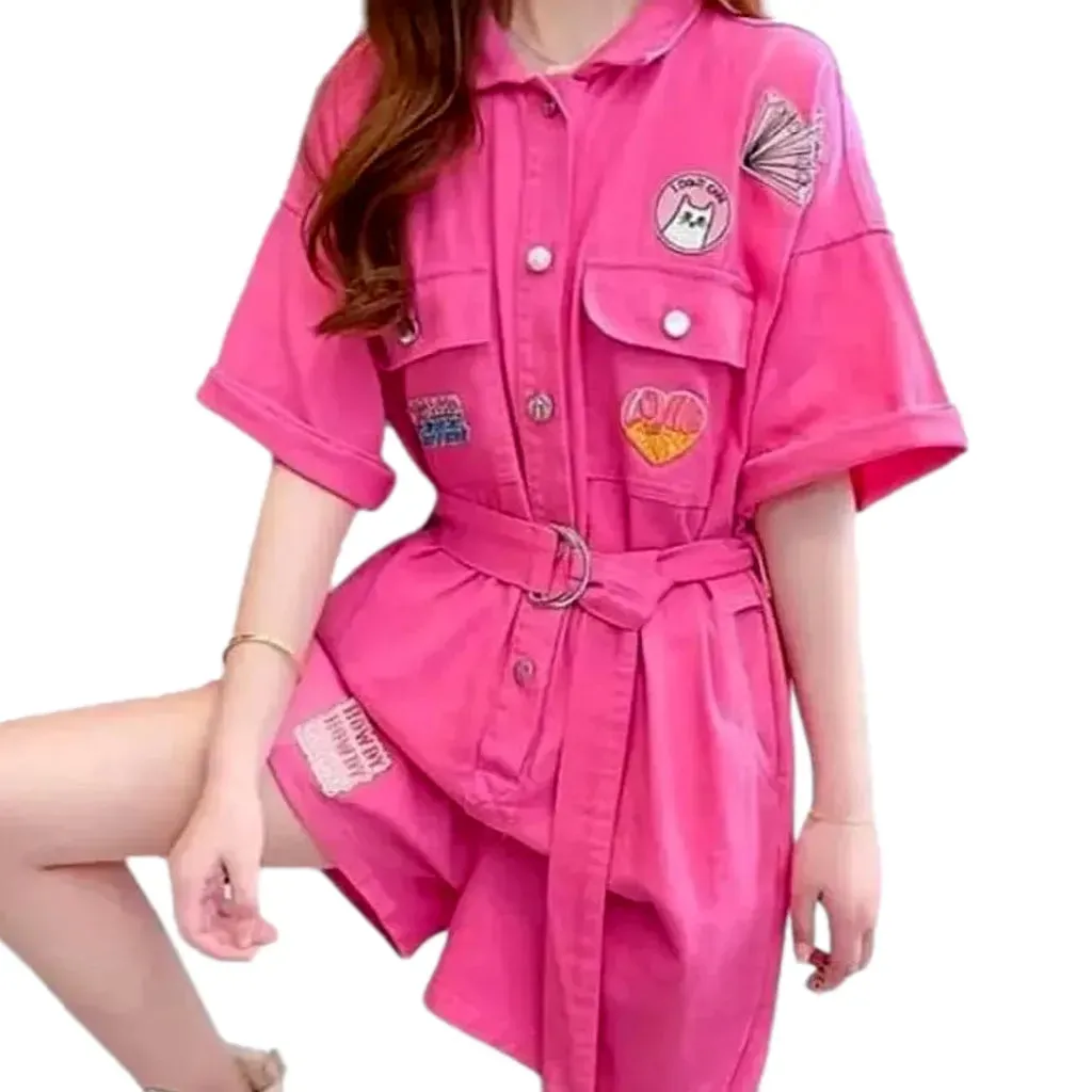 Stylish pink denim jumpsuit for ladies