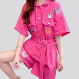 Stylish pink denim jumpsuit for ladies