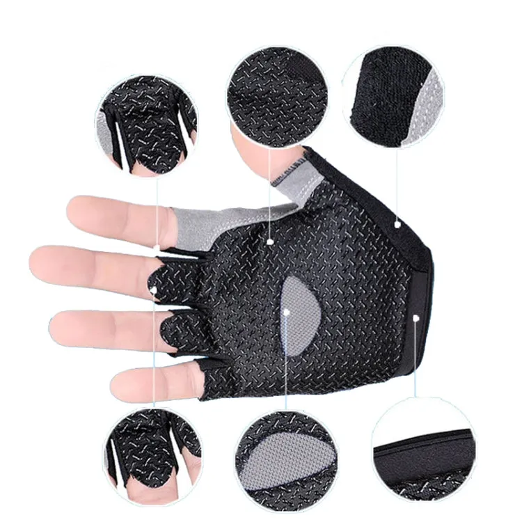 Summer Men Women Fitness Gloves Gym Weight Lifting Cycling Yoga Training Thin Breathable Antiskid Half Finger Gloves, Size:L(Black)