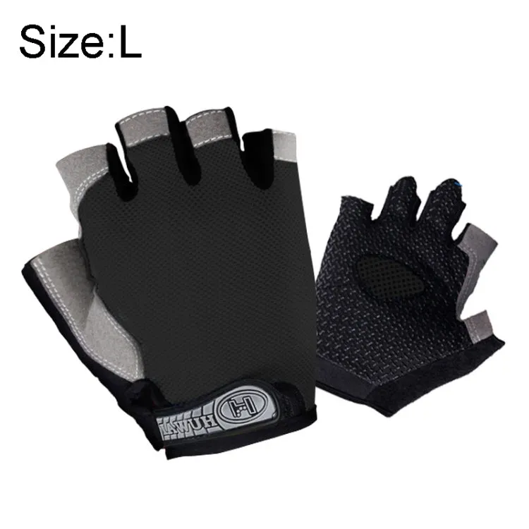 Summer Men Women Fitness Gloves Gym Weight Lifting Cycling Yoga Training Thin Breathable Antiskid Half Finger Gloves, Size:L(Black)