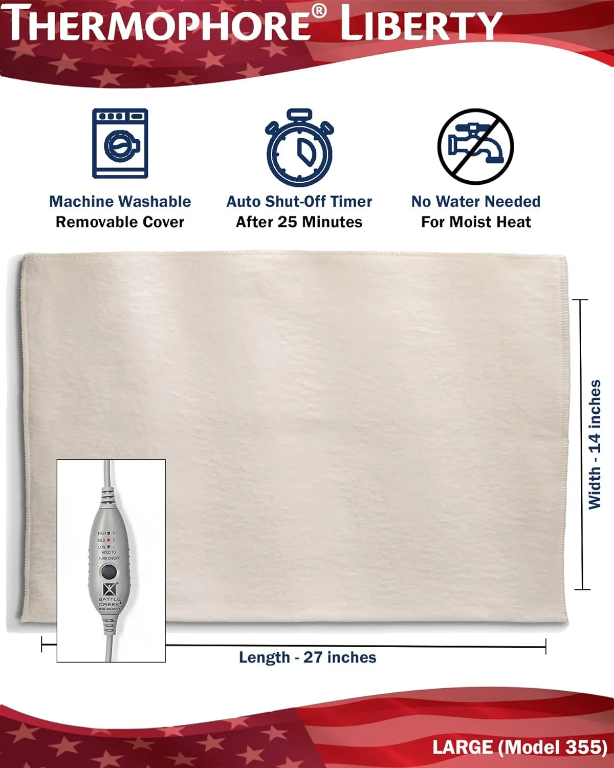 Thermophore Liberty II Plus (USA Assembled) (Model 355) Moist Heating Pad - Large (14 x 27) Heating Pad