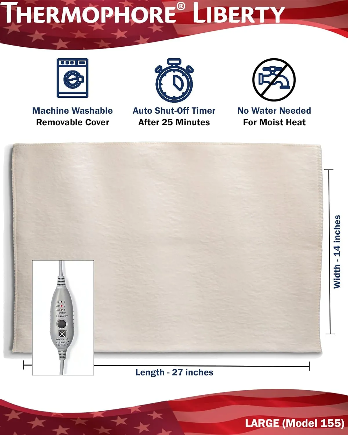 Thermophore Liberty (USA Assembled) Moist Heat Pack (Model 155) Large (14 x 27) Heating Pad