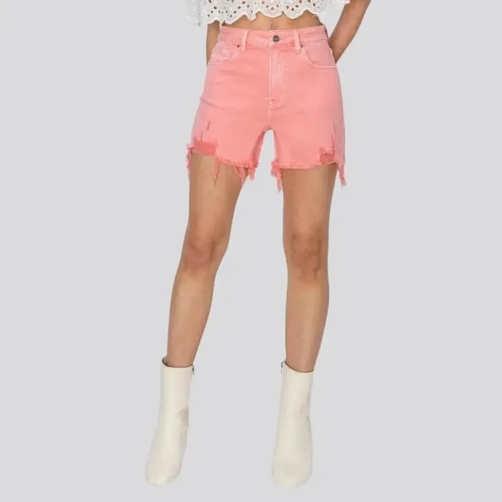 Thin frayed-hem women's jean shorts