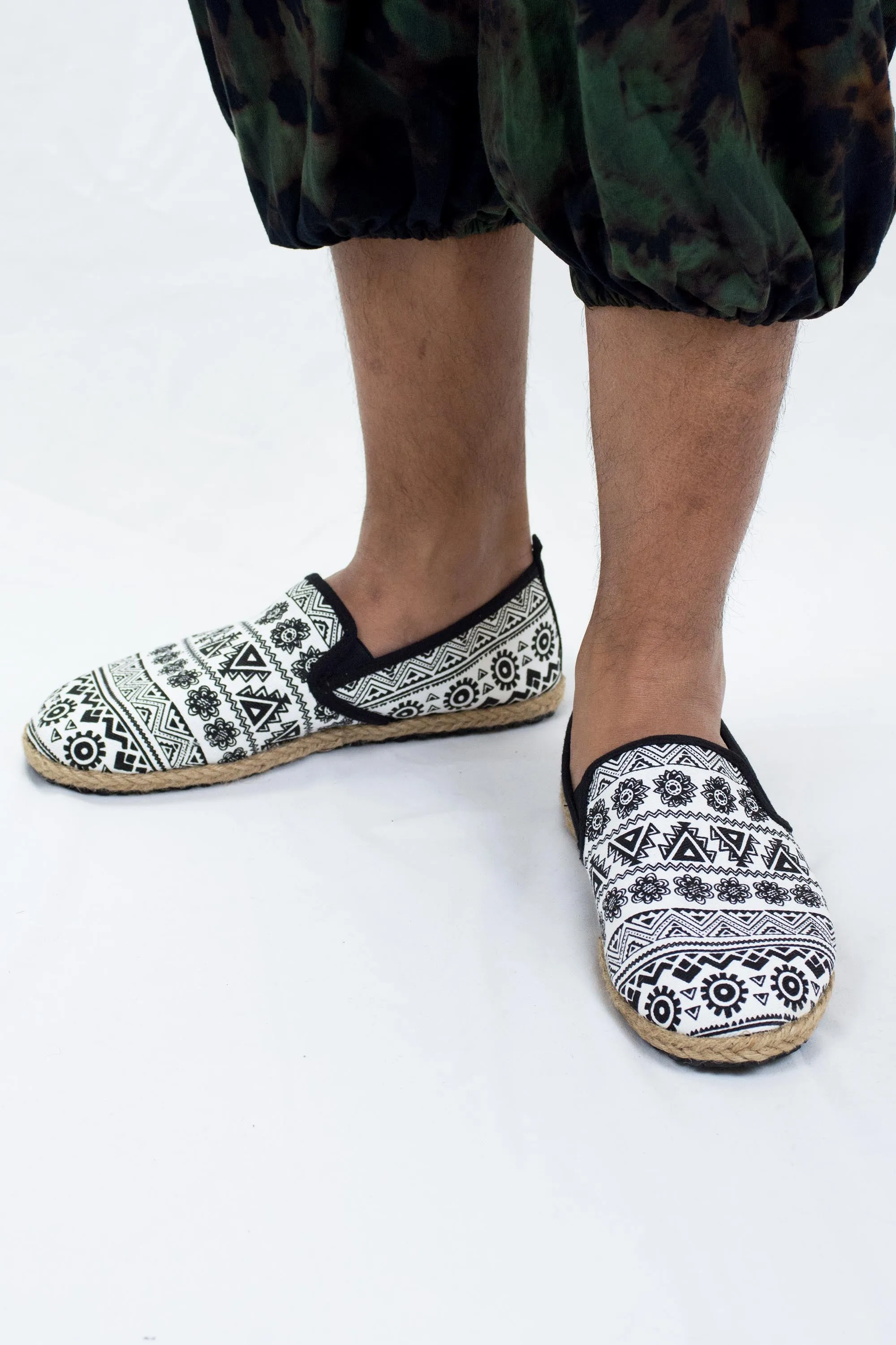 White Mandala Print Slip On Shoes