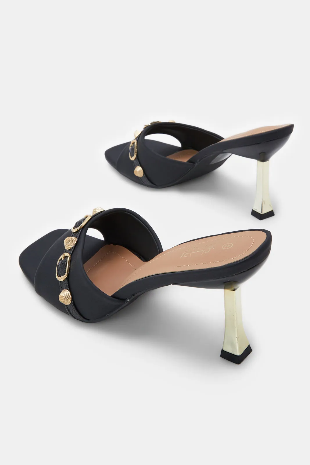 Women Black Mule With Gold Heel