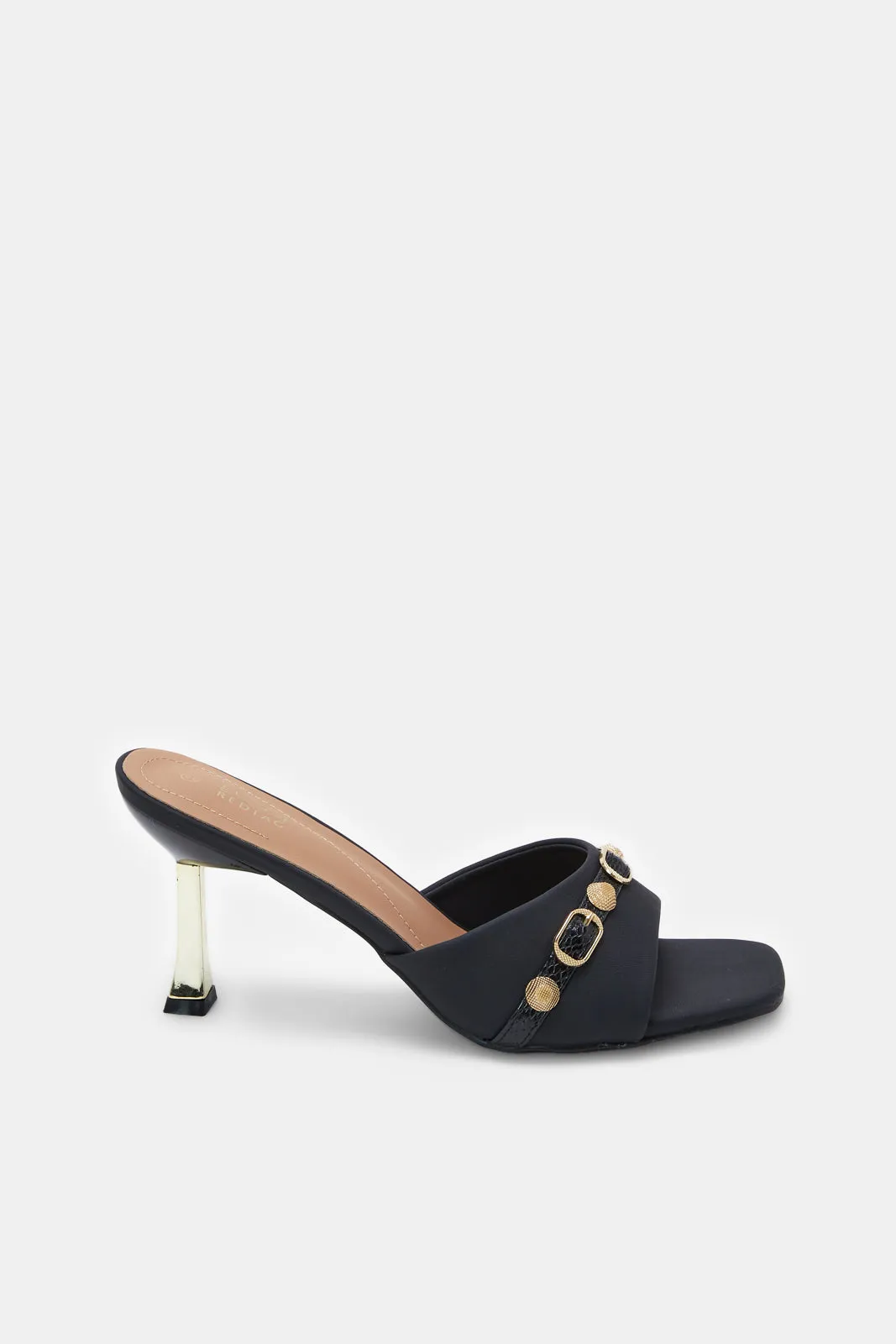 Women Black Mule With Gold Heel