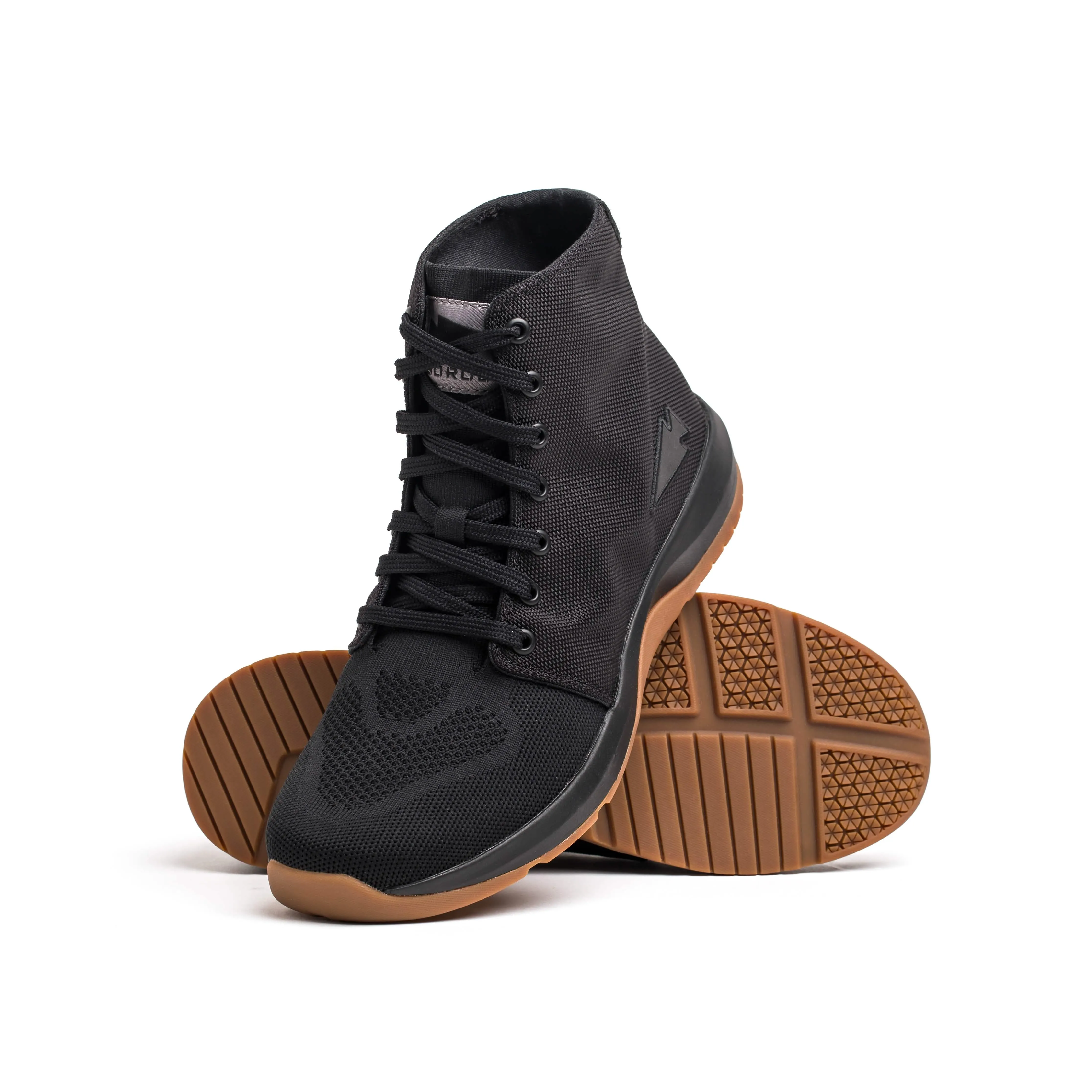 Women's Ballistic Trainers - Mid Top - Black   Gum w/ Black Reflective Spearhead